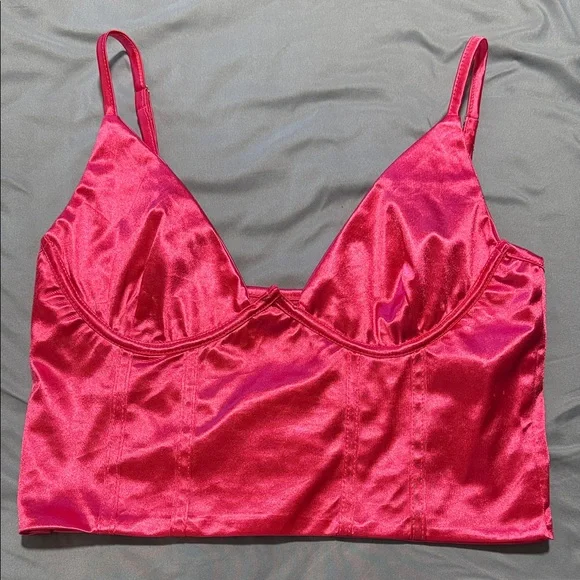 Satin Pink Crop Top - Women Tops - Picture 2 of 3